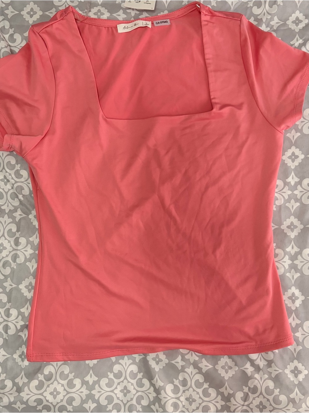 Active USA Coral Square-Neck Short Sleeve Top